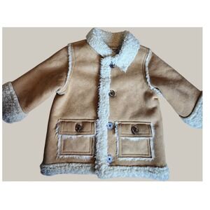 Vtg Baby Gap Kids Suede Sherpa Lined Jacket Tan Brown Sz 6 12 Months Cabincore